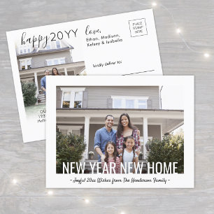 2 Photo New Year New Home Modern Minimalist Script Holiday Postcard