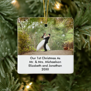 2 Photo Newlywed First Christmas Ceramic Ornament