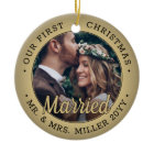 2 Photo Newlyweds 1st Xmas Married Black and Gold