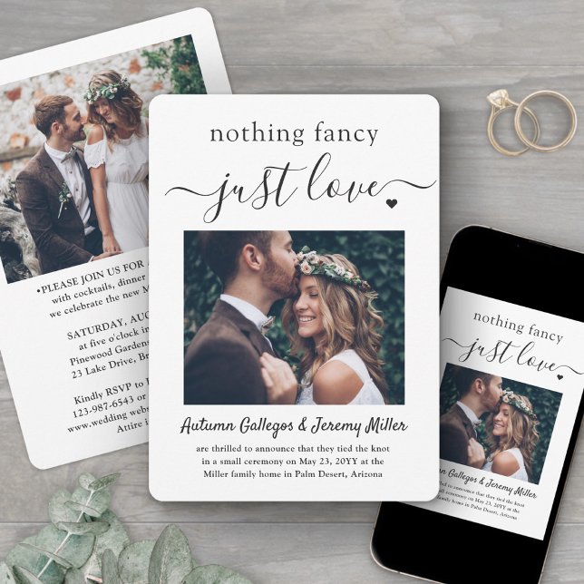 2 Photo Nothing Fancy Just Love Wedding Elopement Invitation (Creator Uploaded)