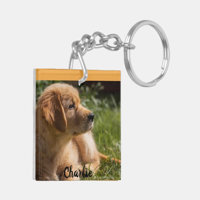 2 Photo of Dog with Personalize Name Gift Keychain (Back Left)