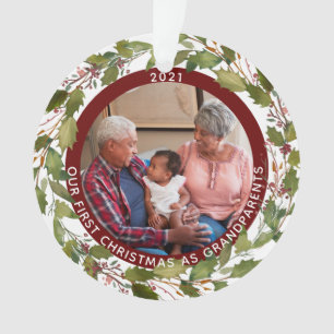 2-Photo Our 1st Christmas as Grandparents Wreath Ornament