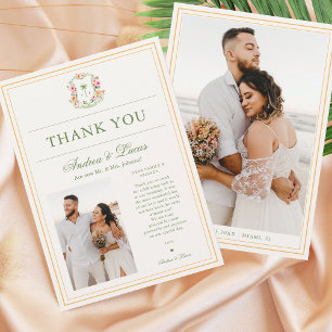 2 Photo Palm Tree Monogram Wedding Thank You Card