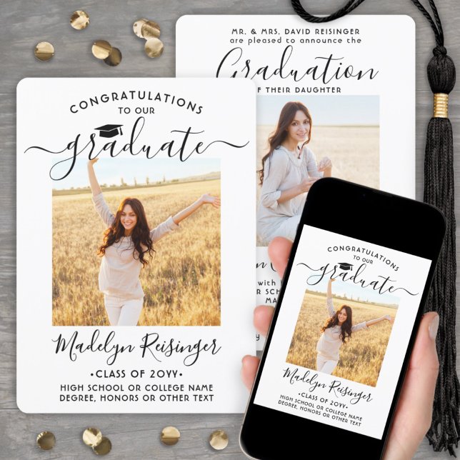 2 Photo Parents Congrats Simple Script Graduation Announcement (Creator Uploaded)