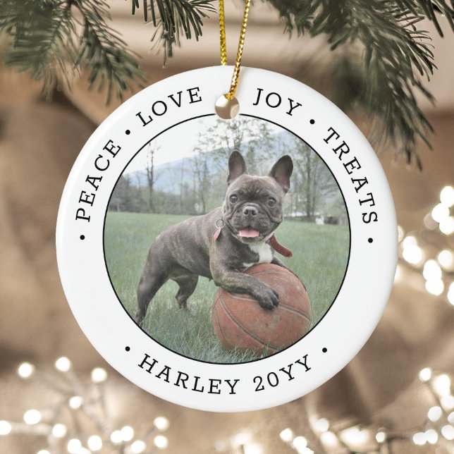 2 Photo Peace Love Joy Treats Cute Dog Black White Ceramic Ornament (Creator Uploaded)