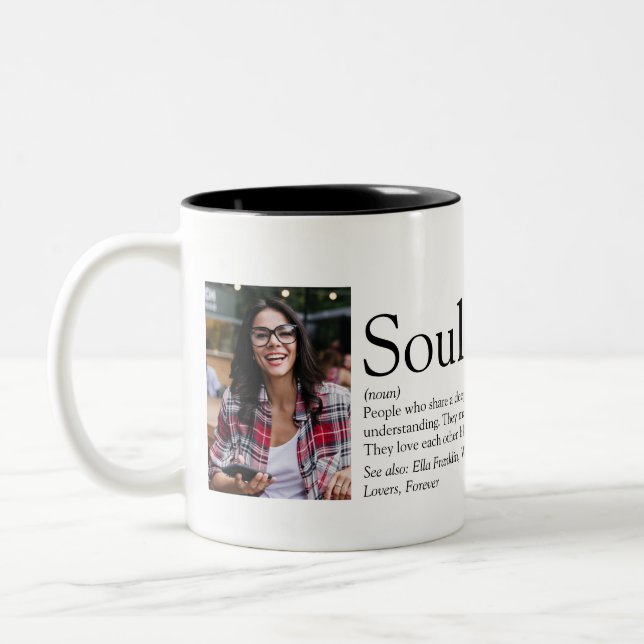 2 Photo Personalized Soulmates Definition Two-Tone Two-Tone Coffee Mug (Left)