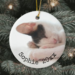 2 Photo Pet Name & Year Simple Black Typography Ceramic Ornament<br><div class="desc">This simple modern ornament can easily be customized with your photo, name, year or favorite quote. Make text and picture different or the same on front and back as preferred. It can be personalized with any picture of family, friends, wedding, pet, baby, home, vacation etc. Use as a memorial or...</div>
