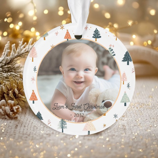 2 Photo "Premier Noël" Motif d'arbre nordique (2 Photo "First Christmas" Nordic Tree Pattern Ornament)