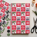 2 Photo Red Green Black Merry Christmas Snowflakes Wrapping Paper Sheet<br><div class="desc">If you crop your photo into a square before uploading,  it will be easy to edit the design. Add 2 pictures to this cute holiday illustration - perfect for the kids. A simple and modern drawing of a classic Christmas symbol with an area to write your message.</div>