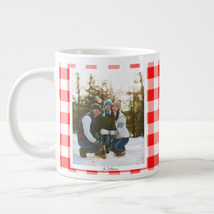 2 Photo Red Plaid Vintage Trendy Christmas Gift Large Coffee Mug