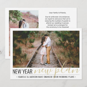2 Photo Reduced Wedding New Years Change of Plans Holiday Card