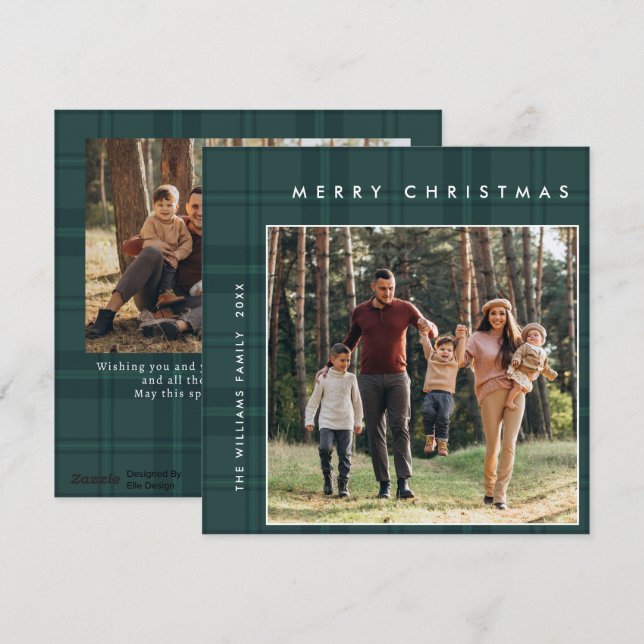 2 Photo Retro Christmas Plaid Greeting Holiday Card (Front/Back)