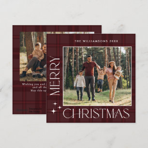 2 Photo Retro Christmas Plaid Greeting Holiday Card