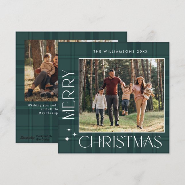 2 Photo Retro Christmas Plaid Greeting Holiday Card (Front/Back)