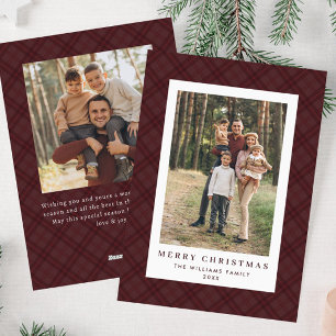 2 Photo Retro Christmas Plaid Tartan Greeting Holiday Card