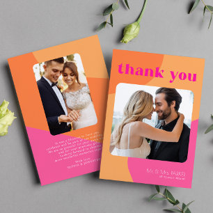 2 photo retro rose orange mariage carte de remerci