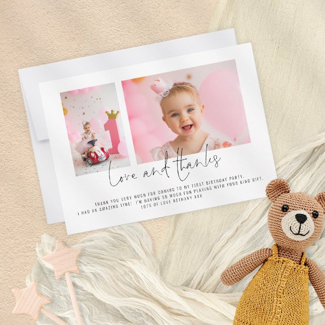 2 Photo Script 1st Birthday Party Thank You Card (Creator Uploaded)