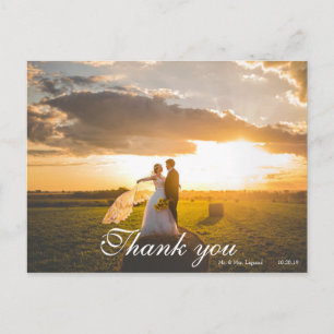 2 Photo Script Lettered Wedding Thank You Postcard