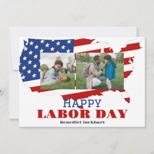 2 Photo Simple Elegant Labour Day with USA flag Thank You Card
