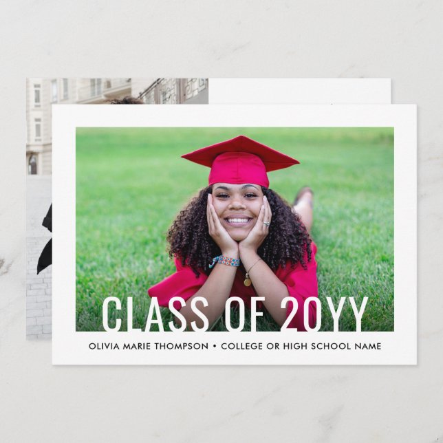 2 Photo Simple Modern Bold Class Year Graduation Announcement (Front/Back)