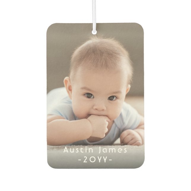 2 Photo Simple Modern White Text Overlay Family Air Freshener (Front)
