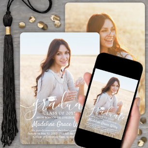 2 Photo Simple Overlay White Script Graduation Announcement