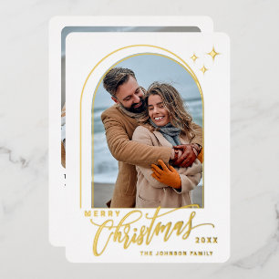 2 PHOTO Simply Elegant Sparkle Christmas Gold Foil Holiday Card