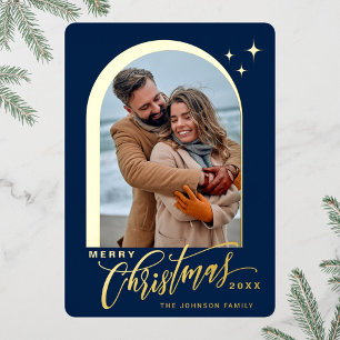 2 PHOTO Simply Elegant Sparkle Christmas Gold Foil Holiday Card