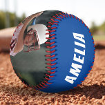 2 Photo Softball Player Number Team Name<br><div class="desc">2 Photo Softball with Player Name,  Number,  Team name in Blue and White. You can make your own unique softball with your name,  player number,  team name and 2 photos. Great keepsake gift idea or a keepsake for baseball players.</div>