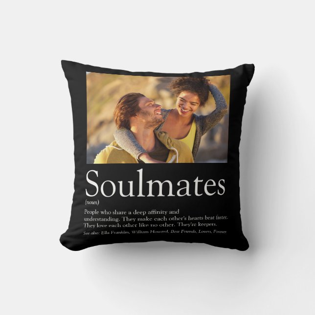 2 Photo Soulmates Definition Black And White Throw Pillow (Front)