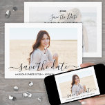 2 Photo Sweet 16th Birthday Chic Script Sixteenth Save The Date<br><div class="desc">Invite family and friends to an elegant Sweet 16th celebration for her with this modern minimalist 2 photo save the date invitation. All text is simple to customize. (IMAGE PLACEMENT TIP: An easy way to centre a photo exactly how you want is to crop it before uploading to the Zazzle...</div>