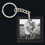 2 Photo Template Double Sided Love Text Black Keyc Keychain<br><div class="desc">Fully customizable 2 black and white photo template double sided love text keychain on black.</div>