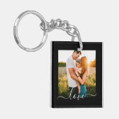 2 Photo Template Double Sided Love Text Black Keychain (Front Left)