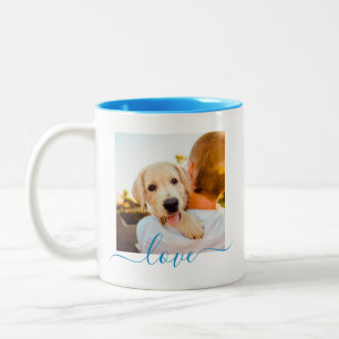 2 Photo Template Double Sided Love Text Light Blue Two-Tone Coffee Mug