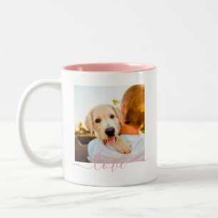 2 Photo Template Double Sided Love Text Pink Two-Tone Coffee Mug