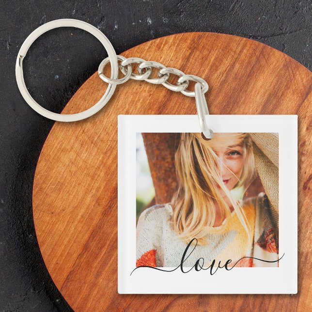 2 Photo Template Double Sided Love Text White Keychain (Creator Uploaded)