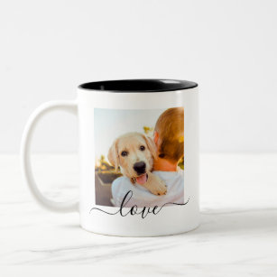2 Photo Template Double Sided Love Text White Two-Tone Coffee Mug
