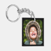 2 Photo Template Double Sided Rounded Black Keychain (Front Left)