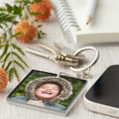 2 Photo Template Double Sided Rounded Black Keychain (Front Right)