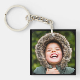 2 Photo Template Double Sided Rounded Black Keychain