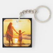 2 Photo Template Double Sided Rounded Black Keychain (Back)