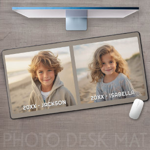 2 Photo Template Modern Minimal with Custom Text Desk Mat