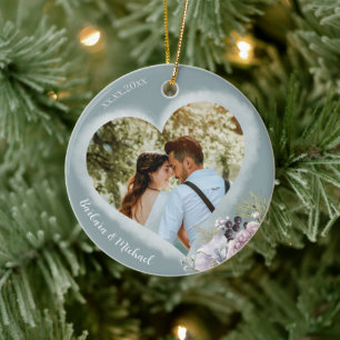 2 Photo Template Personalized  Ceramic Ornament