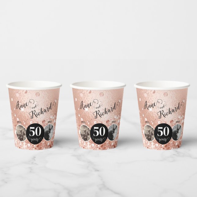 2 Photo Then and Now ANY YEAR Wedding Anniversary Paper Cups (Multi)