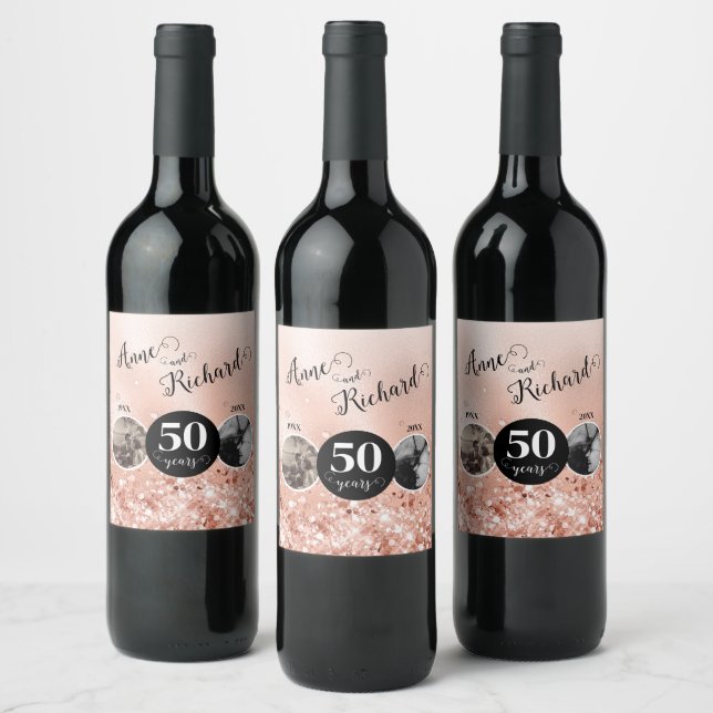 2 Photo Then and Now ANY YEAR Wedding Anniversary Wine Label (Bottles)