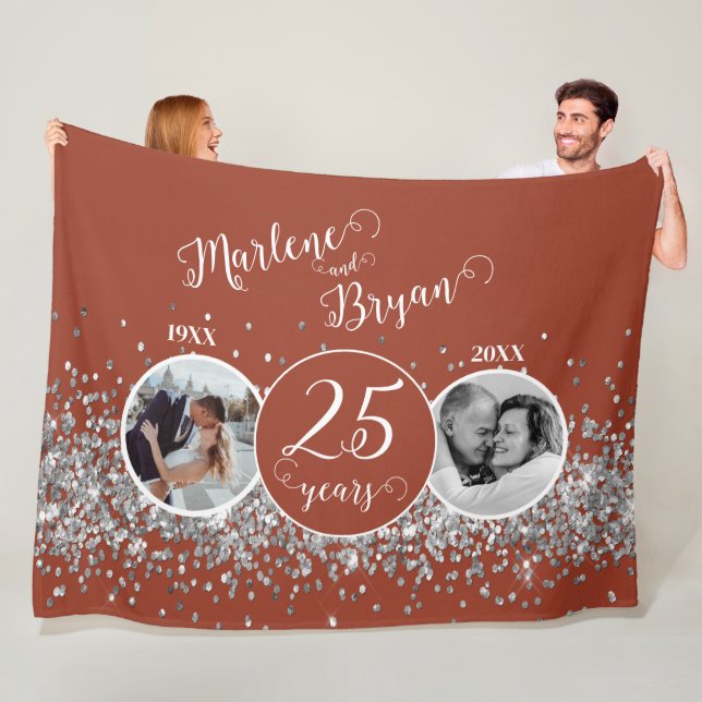 2 Photo "Then and Now" Silver Wedding Anniversary  Fleece Blanket (In Situ)