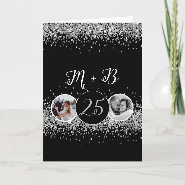 2 Photo Then and Now Wedding Anniversary Card (Front)