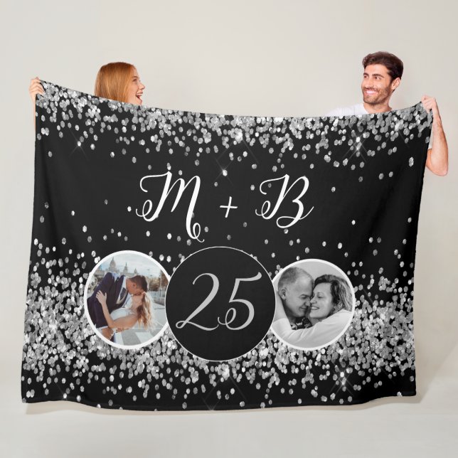2 Photo Then and Now Wedding Anniversary Fleece Blanket (In Situ)