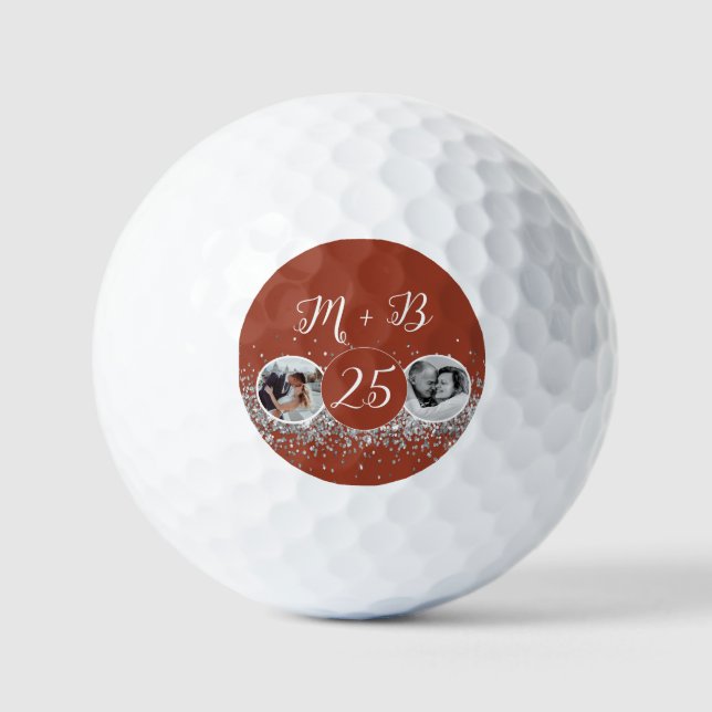 2 Photo Then and Now Wedding Anniversary Golf Balls (Front)