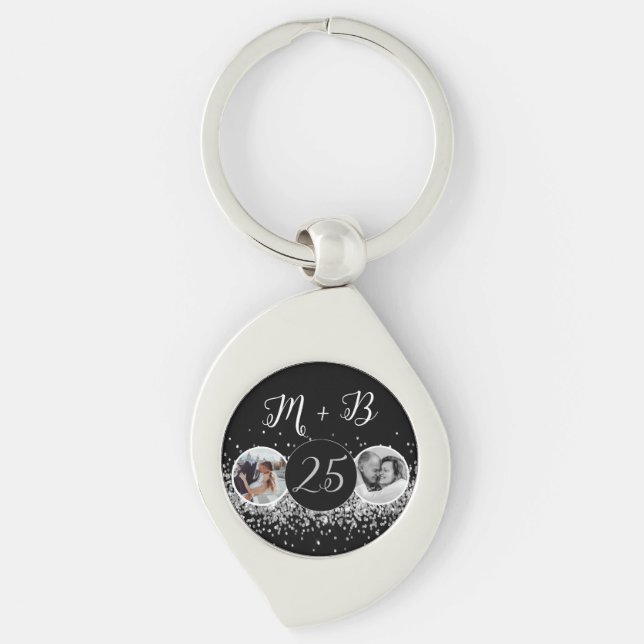 2 Photo Then and Now Wedding Anniversary Keychain (Front)